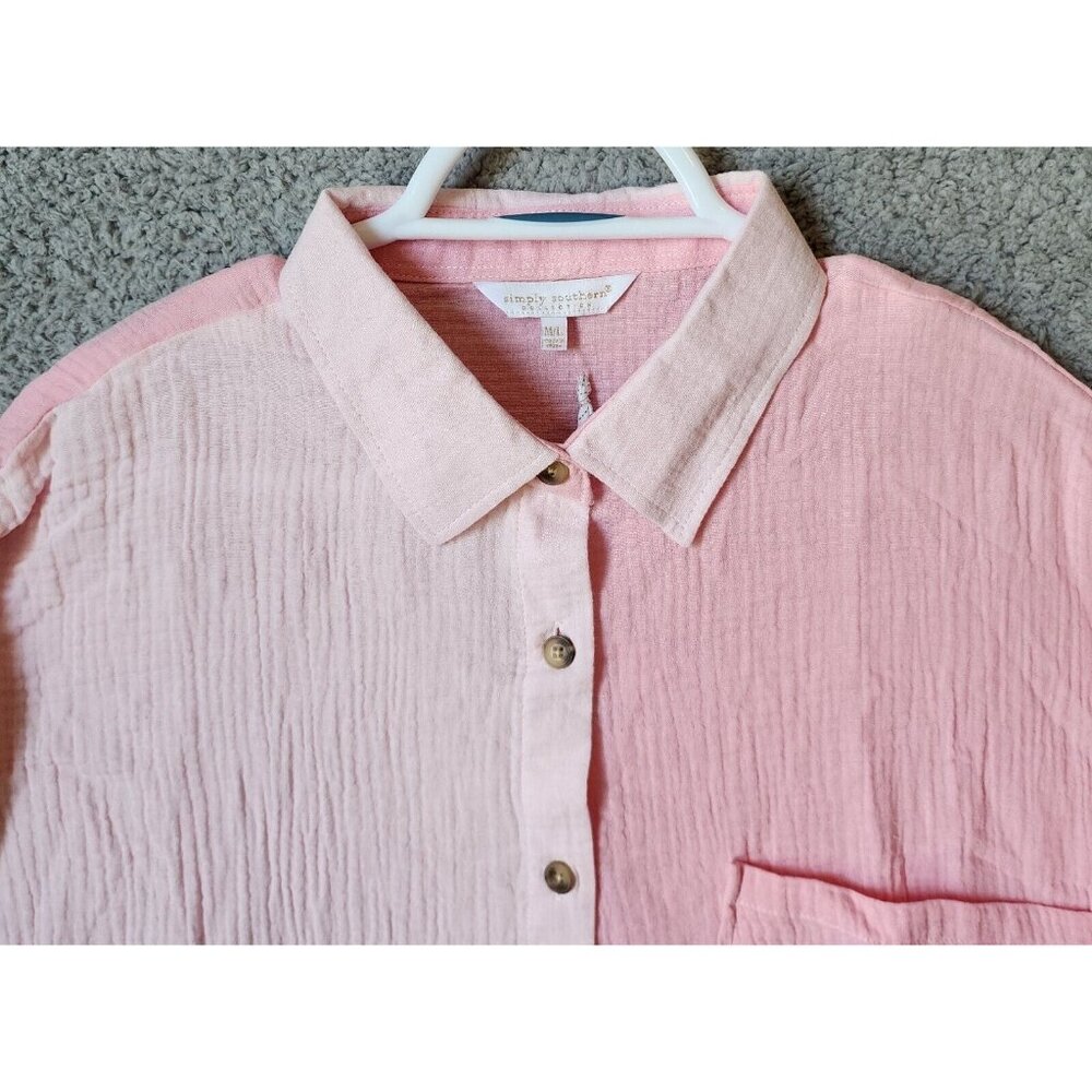 x2 NWT Simply Southern L/S Pastel Colorblock Gauze Button Down Tops Size M/L - Picture 13 of 16